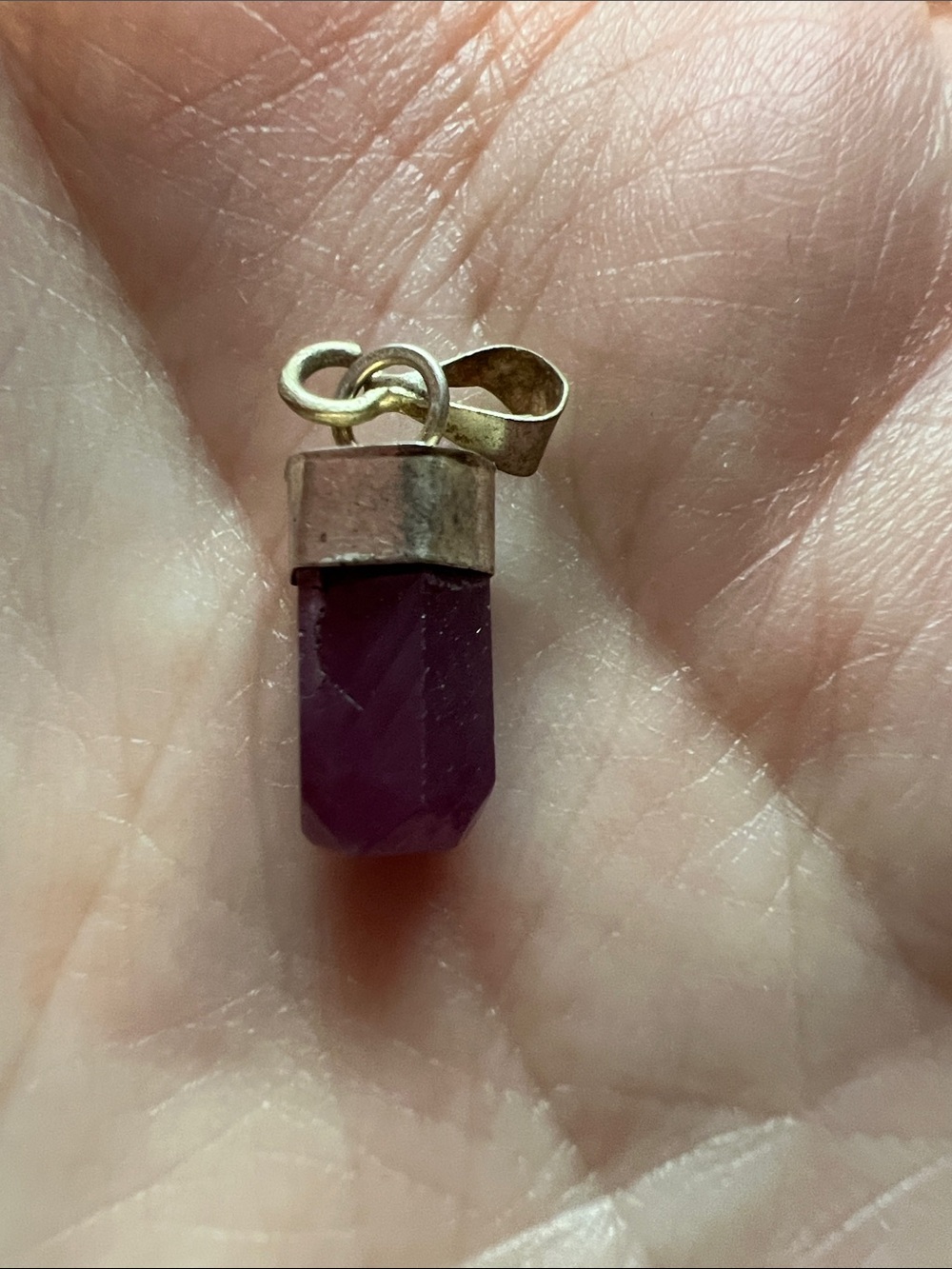 Tiny Raw Ruby Crystal Point Pendant Necklace Charm